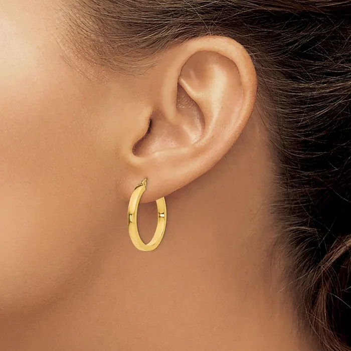 14k Yellow Gold 3 mm Square Tube Hoops 206 grams Qgold PreStyled Sets
