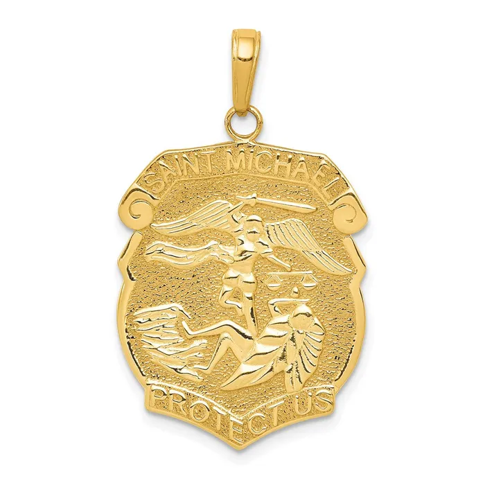 14k Yellow Gold Gold Polished Large Saint Michael Protect Us Medal Pendant 375 grams Qgold PreStyled Sets