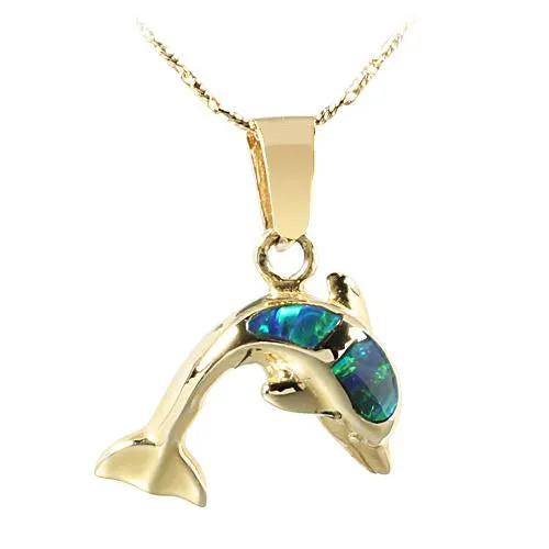14K Yellow Gold Opal Inlaid Dolphin Pendant Chain Sold Separately Nakoa Necklaces 14K Yellow Gold Opal Inlaid Dolphin Pendant Chain Sold Separately Nakoa Necklaces