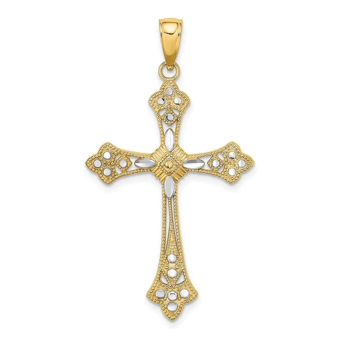 14k Yellow Rhodium 24 mm DC Edges Cross Charm 214 grams Qgold Charm Necklaces 14k Yellow Rhodium 24 mm DC Edges Cross Charm 214 grams Qgold Charm Necklaces