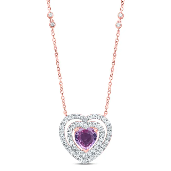 14Kt Gold 38CtwDia Cn 6X6 Mm HeartPink Sapp Nat Gem Necklace 18 Inch GND Necklaces 14Kt Gold 38CtwDia Cn 6X6 Mm HeartPink Sapp Nat Gem Necklace 18 Inch GND Necklaces
