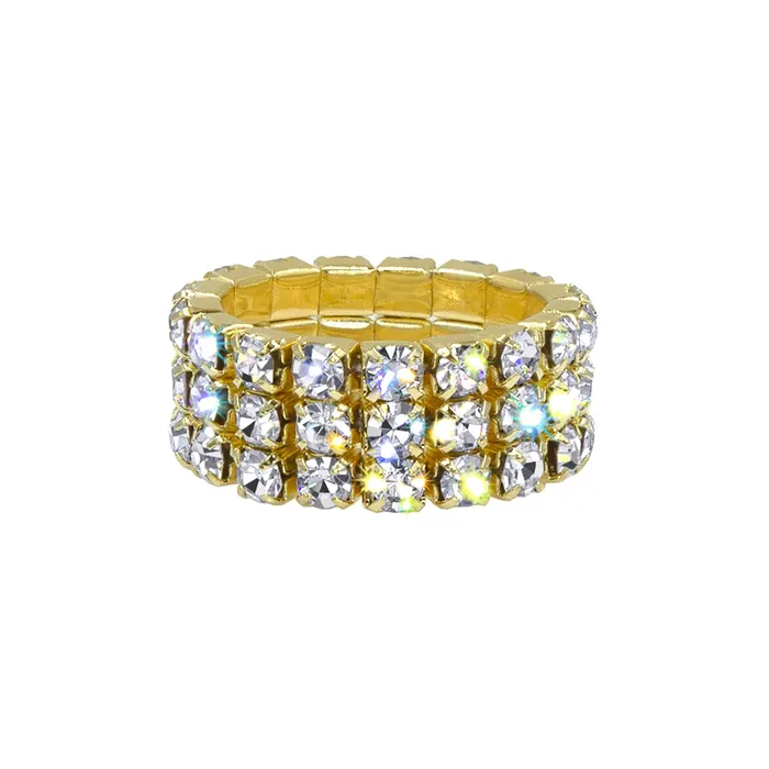 15394G 3Row Stretch Rhinestone Ring Gold Plated 4028 Rings
