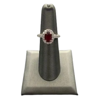 18K Oval Ruby and Diamond Ring with Halo GBC Inc Rings