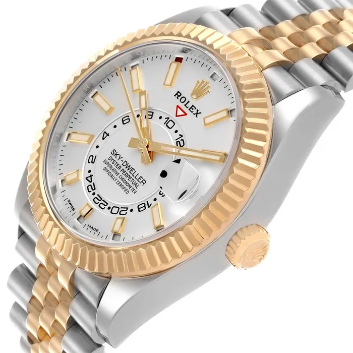2020 Mens Rolex 42mm Sky Dweller Two Tone 18K Yellow Gold Stainless Steel Watch with White Dial PreOwned 326933 Rolex Rings