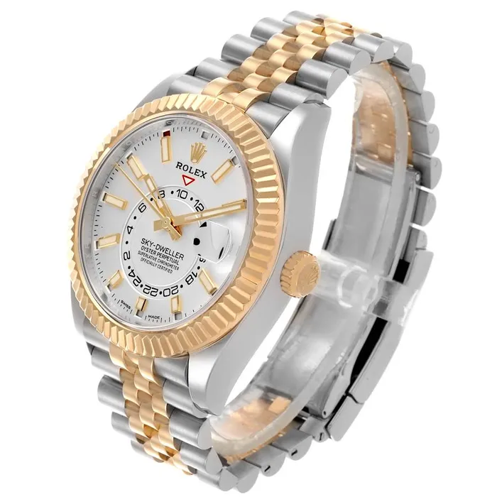 2020 Mens Rolex 42mm Sky Dweller Two Tone 18K Yellow Gold Stainless Steel Watch with White Dial PreOwned 326933 Rolex Rings