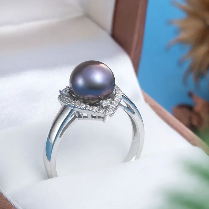 8mm Aubergine Freshwater Cultured Pearl Triangle Ring in Sterling Silver AME Jewellery Rings 8mm Aubergine Freshwater Cultured Pearl Triangle Ring in Sterling Silver AME Jewellery Rings