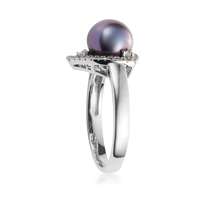 8mm Aubergine Freshwater Cultured Pearl Triangle Ring in Sterling Silver AME Jewellery Rings