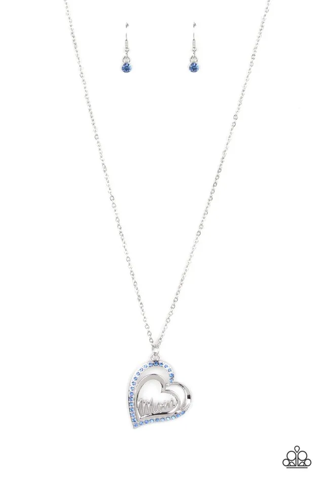 A Mothers Heart Blue Rhinestone Mom Heart Silver Necklace Paparazzi Paparazzi Accessories Necklaces A Mothers Heart Blue Rhinestone Mom Heart Silver Necklace Paparazzi Paparazzi Accessories Necklaces