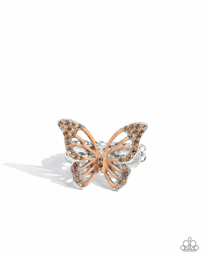 Aerial Aesthetic Orange Painted Rhinestone Butterfly Ring Paparazzi Paparazzi Accessories Rings Aerial Aesthetic Orange Painted Rhinestone Butterfly Ring Paparazzi Paparazzi Accessories Rings