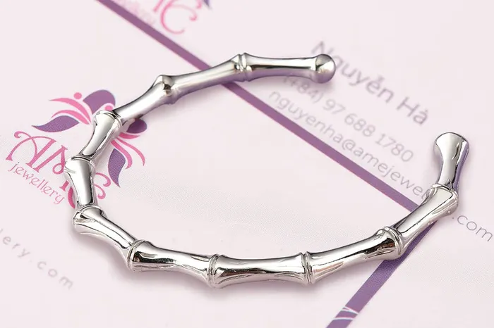 AME Jewellery Rings Lucky Bamboo Adjustable Bangle in Sterling Silver