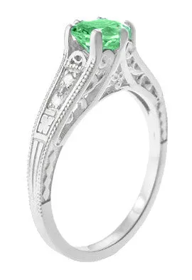 Antique Deco Style Filigree Spearmint Green Tourmaline and Diamond Engagement Ring in 14 Karat White Gold Antique Jewelry Mall Rings Antique Deco Style Filigree Spearmint Green Tourmaline and Diamond Engagement Ring in 14 Karat White Gold Antique Jewelry Mall Rings