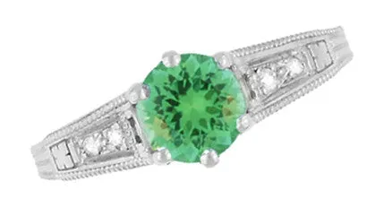 Antique Deco Style Filigree Spearmint Green Tourmaline and Diamond Engagement Ring in 14 Karat White Gold Antique Jewelry Mall Rings Antique Deco Style Filigree Spearmint Green Tourmaline and Diamond Engagement Ring in 14 Karat White Gold Antique Jewelry Mall Rings