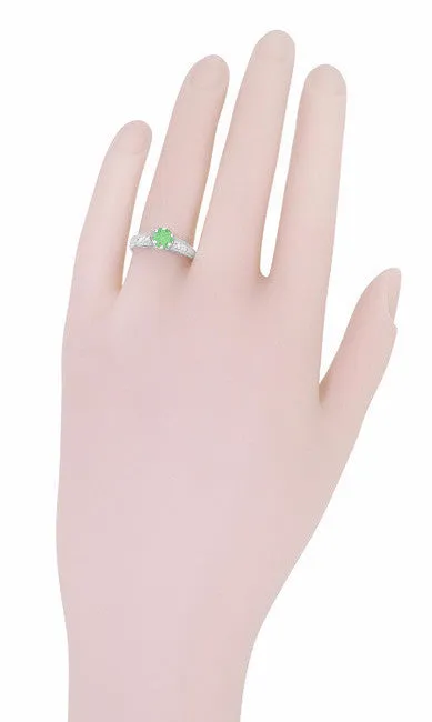 Antique Deco Style Filigree Spearmint Green Tourmaline and Diamond Engagement Ring in 14 Karat White Gold Antique Jewelry Mall Rings Antique Deco Style Filigree Spearmint Green Tourmaline and Diamond Engagement Ring in 14 Karat White Gold Antique Jewelry Mall Rings