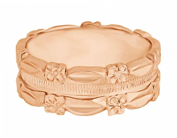 Antique Jewelry Mall 1950s Pansy Flowers Vintage Style 7mm Wide Rose Gold Wedding Ring Rings Antique Jewelry Mall 1950s Pansy Flowers Vintage Style 7mm Wide Rose Gold Wedding Ring Rings