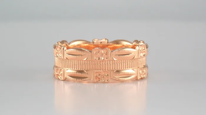 Antique Jewelry Mall 1950s Pansy Flowers Vintage Style 7mm Wide Rose Gold Wedding Ring Rings Antique Jewelry Mall 1950s Pansy Flowers Vintage Style 7mm Wide Rose Gold Wedding Ring Rings