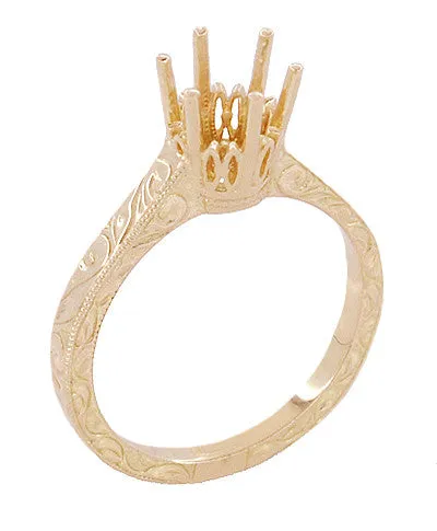 Antique Jewelry Mall Art Deco 1 Carat Crown Filigree Scrolls Engagement Ring Setting in 14 Karat Rose Pink Gold Rings Antique Jewelry Mall Art Deco 1 Carat Crown Filigree Scrolls Engagement Ring Setting in 14 Karat Rose Pink Gold Rings