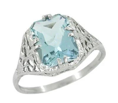Antique Jewelry Mall Art Deco Filigree Rectangular 130 Carat Aquamarine Engagement Ring in 14 Karat White Gold Rings Antique Jewelry Mall Art Deco Filigree Rectangular 130 Carat Aquamarine Engagement Ring in 14 Karat White Gold Rings