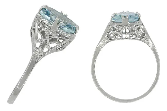 Antique Jewelry Mall Art Deco Filigree Rectangular 130 Carat Aquamarine Engagement Ring in 14 Karat White Gold Rings Antique Jewelry Mall Art Deco Filigree Rectangular 130 Carat Aquamarine Engagement Ring in 14 Karat White Gold Rings
