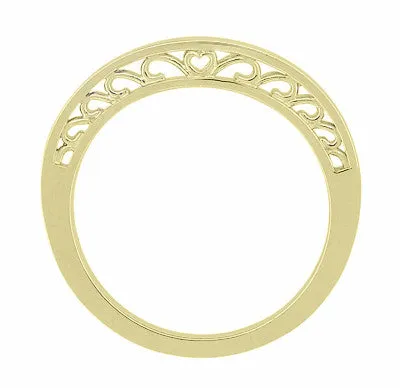 Antique Jewelry Mall Filigree Scrolls Heart Curved Wedding Band in 14K Yellow Gold Rings Antique Jewelry Mall Filigree Scrolls Heart Curved Wedding Band in 14K Yellow Gold Rings