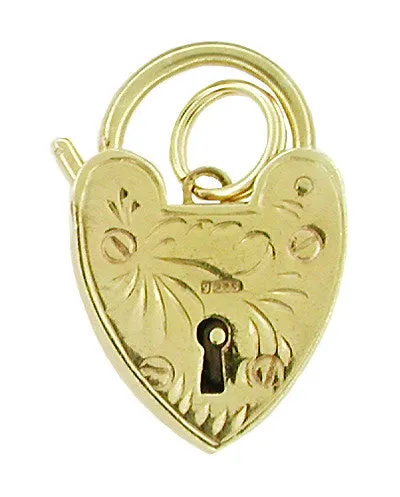 Antique Jewelry Mall Movable Heart Shaped Lock Charm in 9 Karat Gold Charm Necklaces Antique Jewelry Mall Movable Heart Shaped Lock Charm in 9 Karat Gold Charm Necklaces