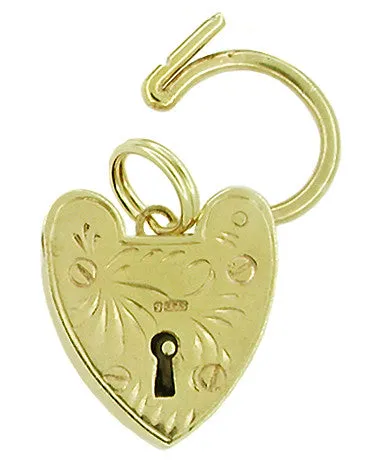 Antique Jewelry Mall Movable Heart Shaped Lock Charm in 9 Karat Gold Charm Necklaces