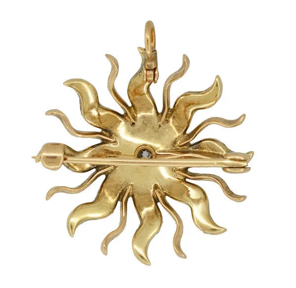 Antique Jewelry Mall Necklaces Antique Victorian Diamond and Seed Pearl Sunburst Pendant Brooch in 14 Karat Gold Antique Jewelry Mall Necklaces Antique Victorian Diamond and Seed Pearl Sunburst Pendant Brooch in 14 Karat Gold