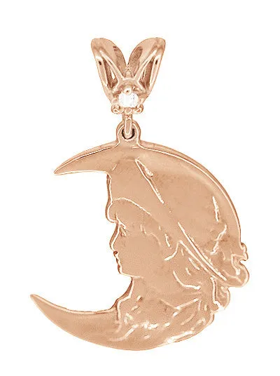 Antique Jewelry Mall Necklaces Moon Girl Art Nouveau Diamond Pendant in 14 Karat Rose Gold Antique Jewelry Mall Necklaces Moon Girl Art Nouveau Diamond Pendant in 14 Karat Rose Gold