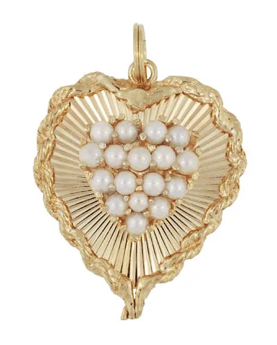 Antique Jewelry Mall Necklaces Vintage Heart Pearl Cluster Pendant in 14 Karat Yellow Gold Antique Jewelry Mall Necklaces Vintage Heart Pearl Cluster Pendant in 14 Karat Yellow Gold