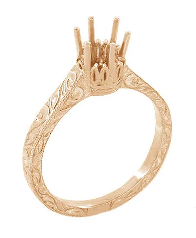 Antique Jewelry Mall Rings Art Deco 14 Carat Crown Filigree Scrolls Engagement Ring Setting in 14 Karat Rose Gold Antique Jewelry Mall Rings Art Deco 14 Carat Crown Filigree Scrolls Engagement Ring Setting in 14 Karat Rose Gold