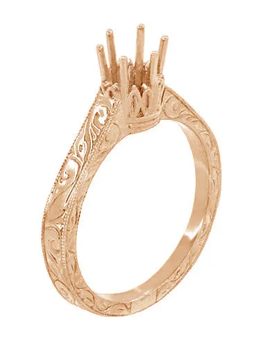 Antique Jewelry Mall Rings Art Deco 14 Carat Crown Filigree Scrolls Engagement Ring Setting in 14 Karat Rose Gold Antique Jewelry Mall Rings Art Deco 14 Carat Crown Filigree Scrolls Engagement Ring Setting in 14 Karat Rose Gold