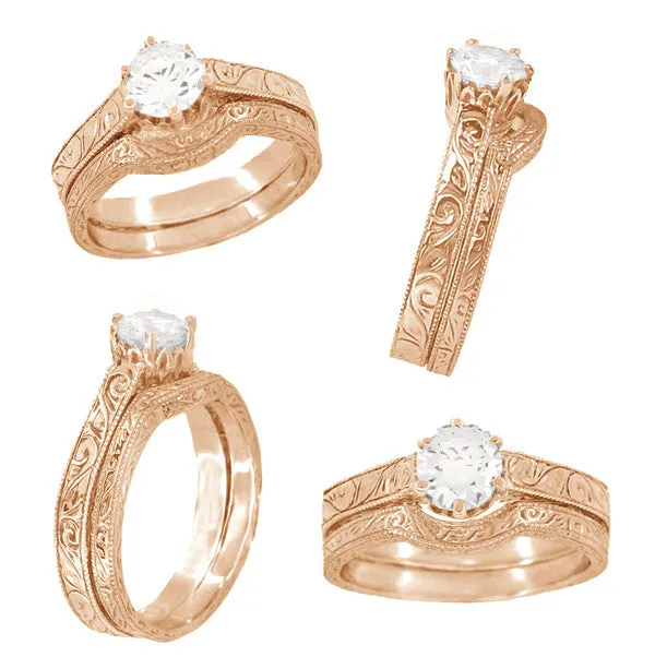 Antique Jewelry Mall Rings Art Deco 14 Carat Crown Filigree Scrolls Engagement Ring Setting in 14 Karat Rose Gold Antique Jewelry Mall Rings Art Deco 14 Carat Crown Filigree Scrolls Engagement Ring Setting in 14 Karat Rose Gold