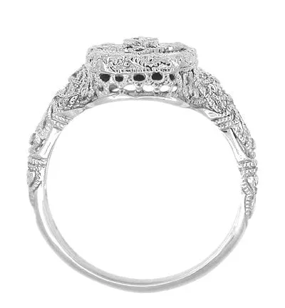 Antique Jewelry Mall Rings Art Deco 14 Karat White Gold Filigree Onyx and Diamond Ring