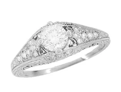 Antique Jewelry Mall Rings Art Deco Ansonia Filigree Diamond Engagement Ring in Platinum Antique Jewelry Mall Rings Art Deco Ansonia Filigree Diamond Engagement Ring in Platinum
