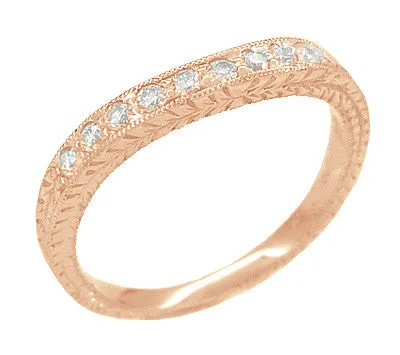 Antique Jewelry Mall Rings Art Deco Curved Engraved Wheat Diamond Wedding Band in 14 Karat Pink Rose Gold Antique Jewelry Mall Rings Art Deco Curved Engraved Wheat Diamond Wedding Band in 14 Karat Pink Rose Gold