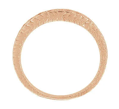 Antique Jewelry Mall Rings Art Deco Curved Engraved Wheat Diamond Wedding Band in 14 Karat Pink Rose Gold Antique Jewelry Mall Rings Art Deco Curved Engraved Wheat Diamond Wedding Band in 14 Karat Pink Rose Gold