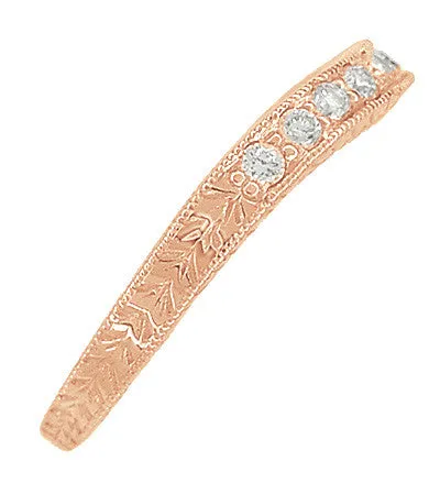 Antique Jewelry Mall Rings Art Deco Curved Engraved Wheat Diamond Wedding Band in 14 Karat Pink Rose Gold Antique Jewelry Mall Rings Art Deco Curved Engraved Wheat Diamond Wedding Band in 14 Karat Pink Rose Gold