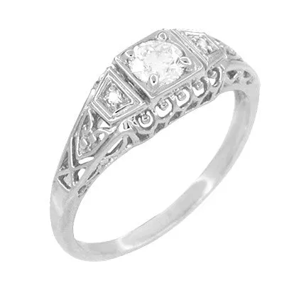 Antique Jewelry Mall Rings Art Deco Filigree Diamond Engagement Ring in 14 Karat White Gold Antique Jewelry Mall Rings Art Deco Filigree Diamond Engagement Ring in 14 Karat White Gold