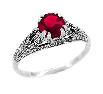 Antique Jewelry Mall Rings Art Deco Filigree Engraved Ruby Promise Ring in Sterling Silver Antique Jewelry Mall Rings Art Deco Filigree Engraved Ruby Promise Ring in Sterling Silver