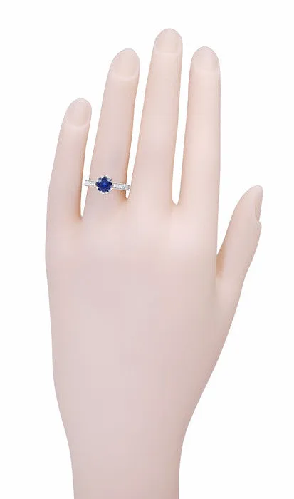 Antique Jewelry Mall Rings Art Deco Royal Crown 1 Carat Blue Sapphire Engraved Platinum Engagement Ring with Side Diamonds Antique Jewelry Mall Rings Art Deco Royal Crown 1 Carat Blue Sapphire Engraved Platinum Engagement Ring with Side Diamonds