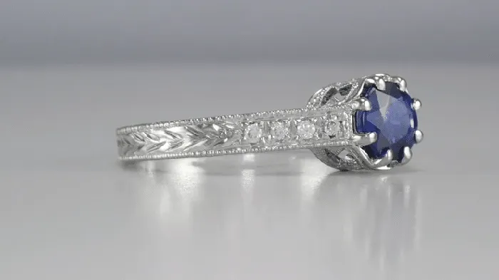 Antique Jewelry Mall Rings Art Deco Royal Crown 1 Carat Blue Sapphire Engraved Platinum Engagement Ring with Side Diamonds Antique Jewelry Mall Rings Art Deco Royal Crown 1 Carat Blue Sapphire Engraved Platinum Engagement Ring with Side Diamonds