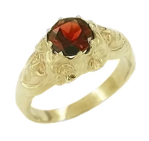 Antique Jewelry Mall Rings Crowned Maidens Art Nouveau Garnet Ring in 14 Karat Yellow Gold Antique Jewelry Mall Rings Crowned Maidens Art Nouveau Garnet Ring in 14 Karat Yellow Gold