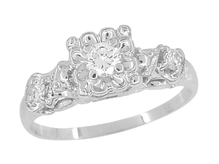Antique Jewelry Mall Rings Eileen 1950s Vintage Square Top Diamond Engagement Ring in 14 Karat White Gold Antique Jewelry Mall Rings Eileen 1950s Vintage Square Top Diamond Engagement Ring in 14 Karat White Gold