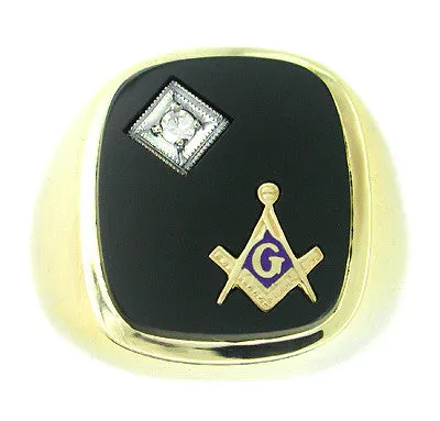 Antique Jewelry Mall Rings Mens Onyx and Diamond Mason Ring in 14 Karat Gold