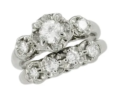 Antique Jewelry Mall Rings Mid Century Diamond Antique Wedding Ring Set in 14 Karat White Gold Antique Jewelry Mall Rings Mid Century Diamond Antique Wedding Ring Set in 14 Karat White Gold