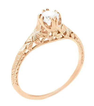 Antique Jewelry Mall Rings Rose Gold Art Deco Engraved Filigree Flowers and Wheat 043 Carat Old Diamond Engagement Ring Antique Jewelry Mall Rings Rose Gold Art Deco Engraved Filigree Flowers and Wheat 043 Carat Old Diamond Engagement Ring