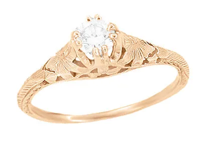 Antique Jewelry Mall Rings Rose Gold Art Deco Engraved Filigree Flowers and Wheat 043 Carat Old Diamond Engagement Ring Antique Jewelry Mall Rings Rose Gold Art Deco Engraved Filigree Flowers and Wheat 043 Carat Old Diamond Engagement Ring