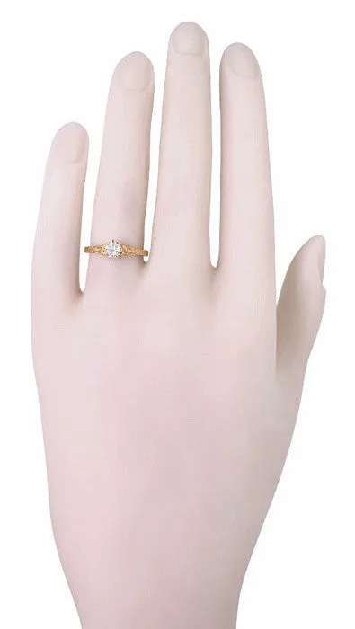Antique Jewelry Mall Rings Rose Gold Art Deco Engraved Filigree Flowers and Wheat 043 Carat Old Diamond Engagement Ring Antique Jewelry Mall Rings Rose Gold Art Deco Engraved Filigree Flowers and Wheat 043 Carat Old Diamond Engagement Ring