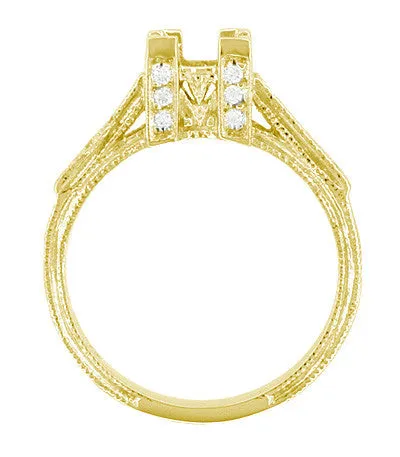 Art Deco 1 to 130 Carat Princess Cut Diamond 18 Karat Yellow Gold Castle Engagement Ring Setting Antique Jewelry Mall Rings Art Deco 1 to 130 Carat Princess Cut Diamond 18 Karat Yellow Gold Castle Engagement Ring Setting Antique Jewelry Mall Rings