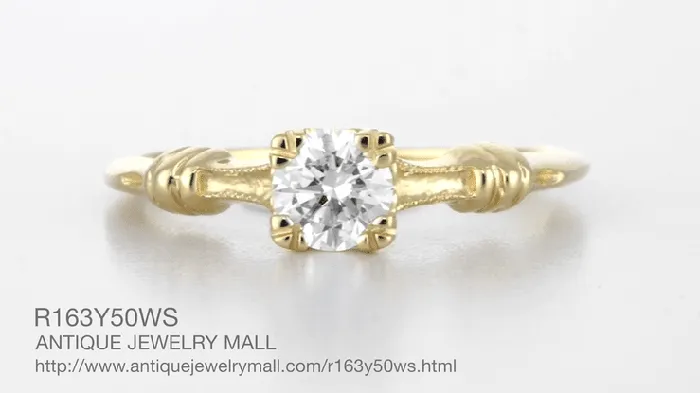 Art Deco Clovers and Hearts Yellow Gold Solitaire White Sapphire Engagement Ring Antique Jewelry Mall Rings Art Deco Clovers and Hearts Yellow Gold Solitaire White Sapphire Engagement Ring Antique Jewelry Mall Rings