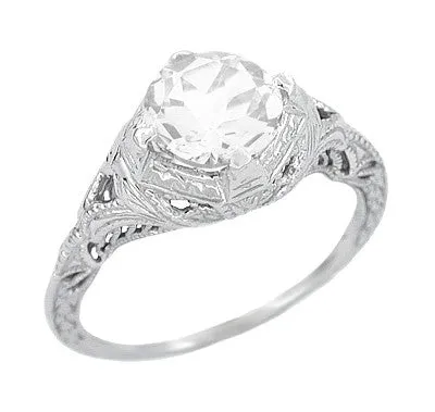 Art Deco Cubic Zirconia CZ Engraved Filigree Promise Ring in Sterling Silver Antique Jewelry Mall Rings Art Deco Cubic Zirconia CZ Engraved Filigree Promise Ring in Sterling Silver Antique Jewelry Mall Rings
